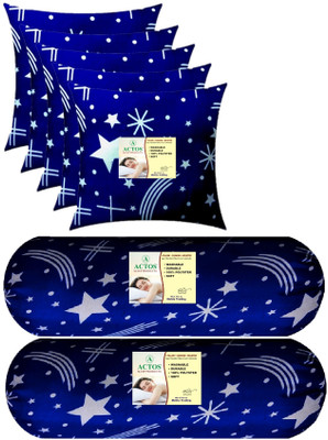ACTOS Combo Set Of 5 Cushion And 2 Microfibre Nature Bolster Pack of 7(White, Blue18)