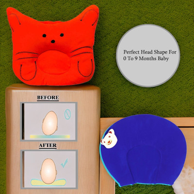 BabeDesk Microfibre Solid Baby Pillow Pack of 1(Red & Blue)