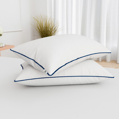 curious lifestyle Piping Pillow Microfibre Solid Sleeping Pillow Pack of 2(Blue)