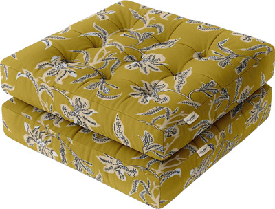 Vargottam Tufted Floor Seating Cushion Foam Nature Floor Cushion Pack of 2(Mustard Floral Bloom)