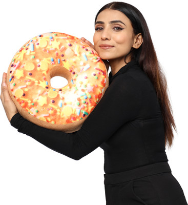 Oscar Home Cotton Sleeping Pillow Pack of 1 Solid 36cm 3D Sprinkle Donut Throw Pillow - Made with Super Soft Fabric cushion(Orange)