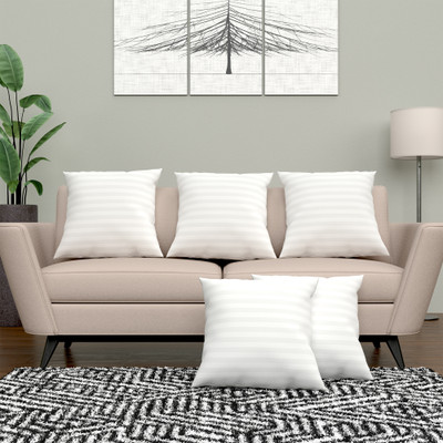 KUBER INDUSTRIES Microfibre Stripes Cushion Pack of 5(White)