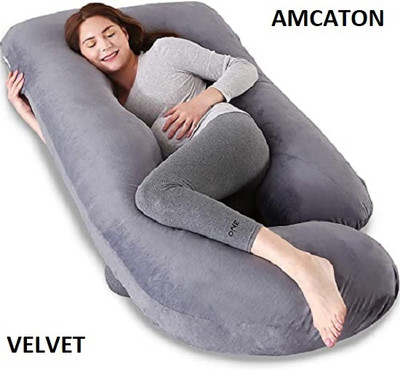 AMCATON ultra soft j shaped pillow Microfibre, Polyester Fibre Solid Body Pillow Pack of 1(Grey)