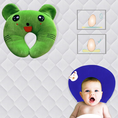 SHISHI Mustard Seeds Baby Pillow Pack of 2 Solid(Green & Blue)