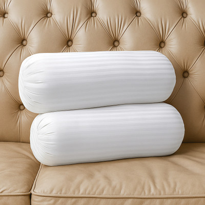 QAYMA Microfibre Stripes Bolster Pack of 2(White)