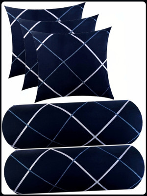 Urmila Creation 3 CUSHION 2 BOLSTER Microfibre Geometric Bolster Pack of 5(Blue)