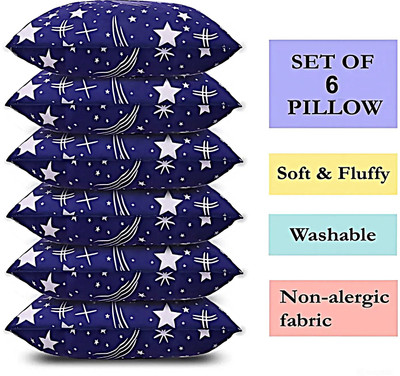 TWIROX LUXURY Polyester Fibre Abstract Sleeping Pillow Pack of 6(Blue)