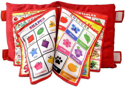 DEEPARTED Kids Learning abcd Cushion Pillow Book Alphanumeric, Animals, Fruits(Red)
