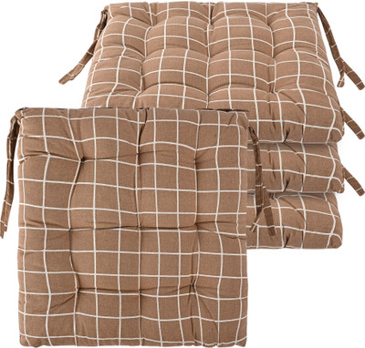 KUBER INDUSTRIES Microfibre Abstract Chair Pad Pack of 4(Brown)