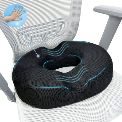 Sleepsia Cool Gel Memory Foam Donut Pillow - Piles Pillow, Tailbone Pain Seat Support Memory Foam Solid Orthopaedic Pillow Pack of 1(Black)