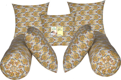 ACTOS Microfibre Bolster Pack of 7 Floral 5 Cushion And 2(Yellow14)