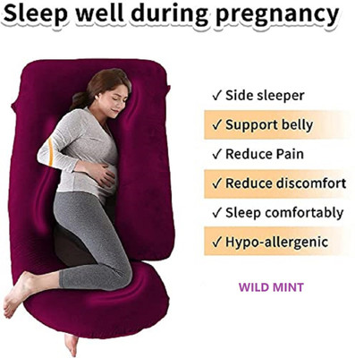 WINX ultra soft j shaped Polyester Fibre Solid Pregnancy Pillow Pack of 1(Grey, purpul)