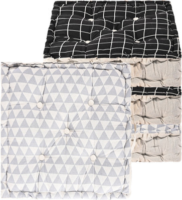 KUBER INDUSTRIES Microfibre Abstract Chair Pad Pack of 4(Black, Grey)