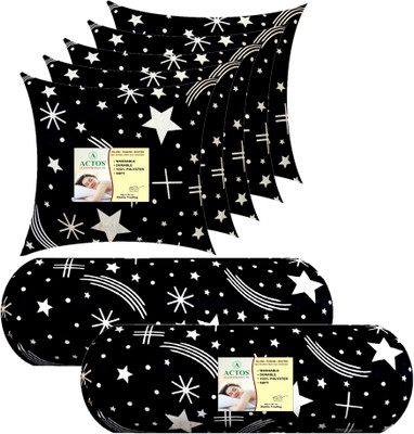 ACTOS 5 Cushion And 2 Microfibre Geometric Bolster Pack of 7(Black29)