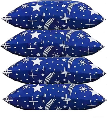 TWIROX LUXURY Polyester Fibre Abstract, Floral Sleeping Pillow Pack of 4(BLUE STAR)