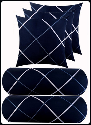 Urmila Creation 3 CUSHION 2 BOLSTER Microfibre Geometric Bolster Pack of 5(Blue)