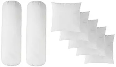 ZOXAB Combo Of 5 Cushion & 2 Microfibre Stripes Bolster Microfibre Solid Cushion Pack of 7(White)