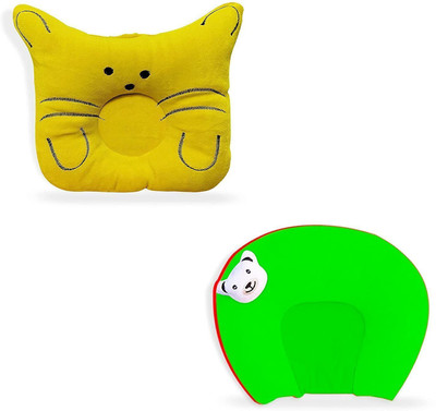 SHISHI Cotton, Mustard Seeds Baby Pillow Pack of 2 Animals(Yellow Cat & Green)
