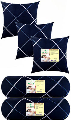 ACTOS 3 Cushion 2 bolster Microfibre Geometric Bolster Pack of 5(Dark Blue)