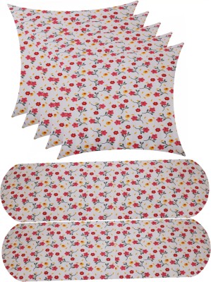 Swikon star Combo Set of 5 Cushion And 2 Microfibre Floral Bolster Pack of 7(Multicolor, Red)