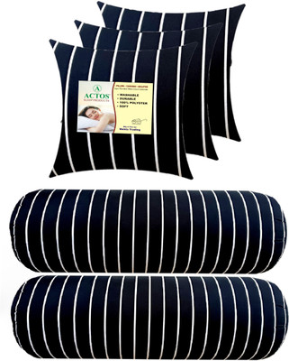 ACTOS 3 Cushion And 2 Microfibre Abstract Bolster Pack of 5(Black)