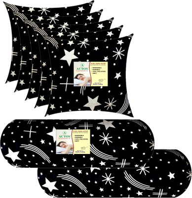 ACTOS 5 Cushion And 2 Microfibre Geometric Bolster Pack of 7(Black15)