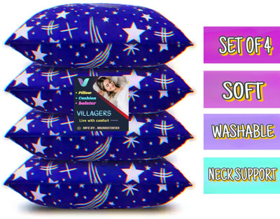 VILLAGERS Microfibre Sleeping Pillow Pack of 4 Abstract Blue Star(Blue)