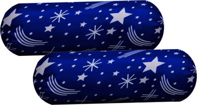 Swikon star Round Bolster Microfibre Abstract Bolster Pack of 2(Dark Blue, Multicolor)