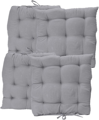 Siroki Microfibre Solid Chair Pad Pack of 4(Grey)