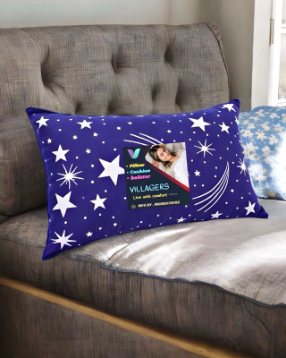 VILLAGERS Premium Polyester Fibre Abstract Sleeping Pillow Pack of 1(Blue)