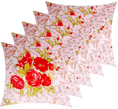 SANJU BROTHER Microfibre Floral Cushion Pack of 5(RED FLOWERS)