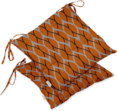 Vargottam Polyester Fibre Geometric Chair Pad Pack of 2(Orange 2)