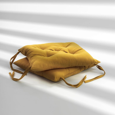 ESSAN FABRIX Premium Polyester Fibre Solid Chair Pad Pack of 2(Mustard Yellow)