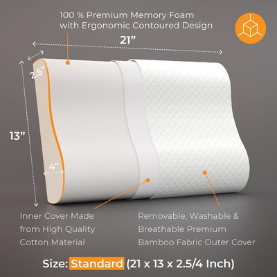 DZX-RE Cervical Contour Memory Stomache / Side Sleepers / Anti-Snoring Memory Foam Solid Orthopaedic Pillow Pack of 1(White)