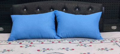 YandAM Y&A'M Blue Microfibre Solid, Stripes Sleeping Pillow Pack of 2(Blue)