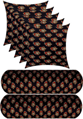 Changers Microfibre Bolster Pack of 7 Floral 5 Cushion And 2(Black)