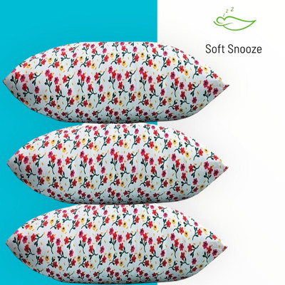 SOFT SNOOZE Luxury Microfibre Floral Sleeping Pillow Pack of 3(White)