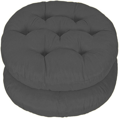 Mom's Moon Round Chair Cushion Polyester Fibre Solid Chair Pad Pack of 2(Grey)