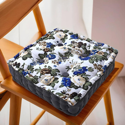 HOMESTIC by Kuber Industries Microfibre Chair Pad Pack of 1 Floral(White)