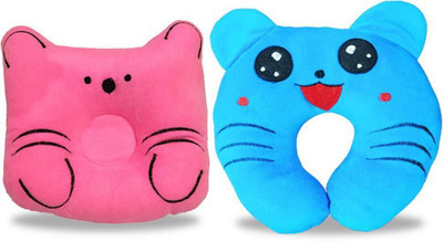 InEffable Cotton Baby Pillow Pack of 2 Animals(Pink, Sky Blue)