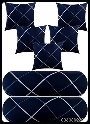 Urmila Creation Microfibre Bolster Pack of 7 Stripes 5 Cushion 2 Bolster(Navy Blue)