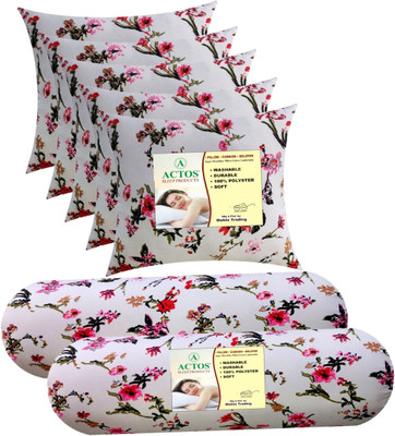ACTOS 5 Cushion And 2 Microfibre Abstract Bolster Pack of 7(White)