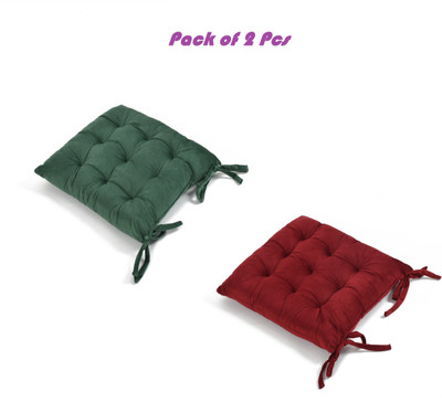 ZUCLLIN Polyester Fibre Chair Pad Pack of 2 Solid(Dark Green, Maroon)