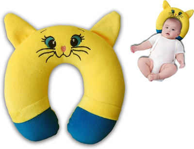 Omsurajiya Baby Neck Pillow Cotton Smiley Baby Pillow Pack of 1(Cat-Yellow)