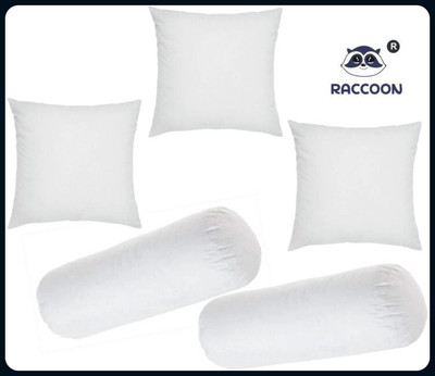 RACCOON Diwan Set Of 3 Cushion & 2 Microfibre Solid Bolster Pack of 5(White)