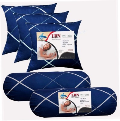 LBN Combo Set 3 Cushion And 2 Microfibre Solid Bolster Pack of 5(Blue Line)