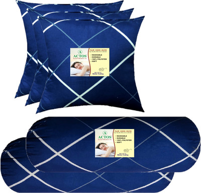 ACTOS 3 Cushion And 2 Microfibre Geometric Bolster Pack of 5(Blue, White5)