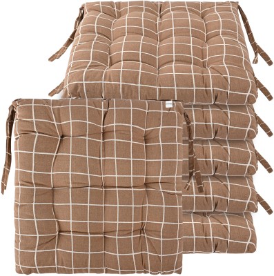 HOMESTIC Microfibre Abstract Chair Pad Pack of 6(Brown)