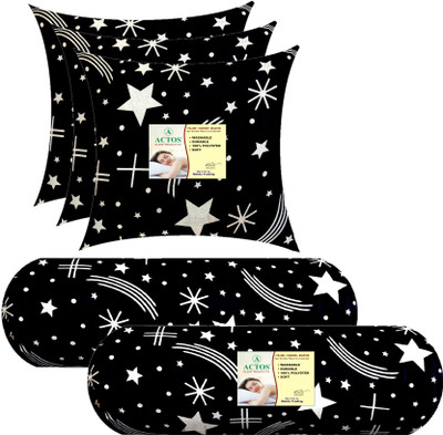 ACTOS 3 Cushion And 2 Microfibre Geometric Bolster Pack of 5(Black30)