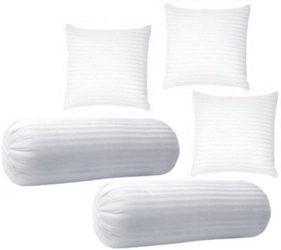 RACCOON Classic Set Of 3 Cushions & 2 Microfibre Stripes Bolster Pack of 5(White)